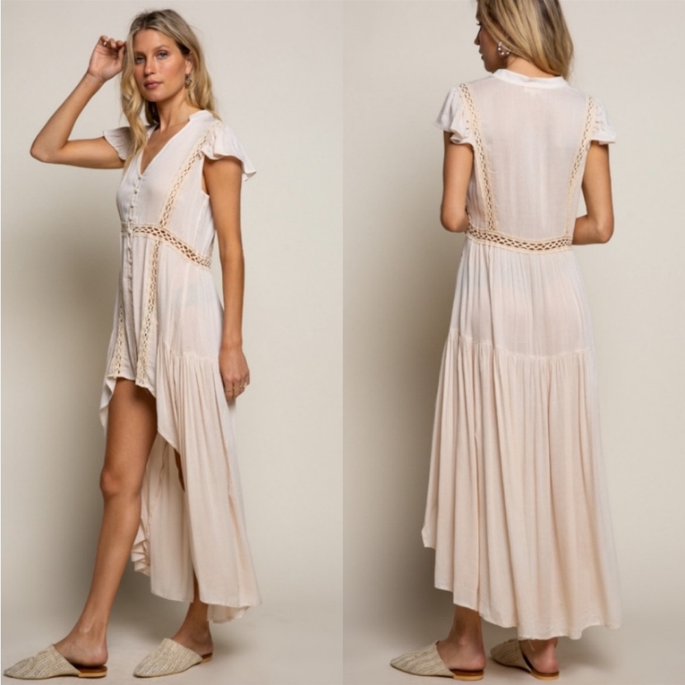 POL Cream High Low Dress